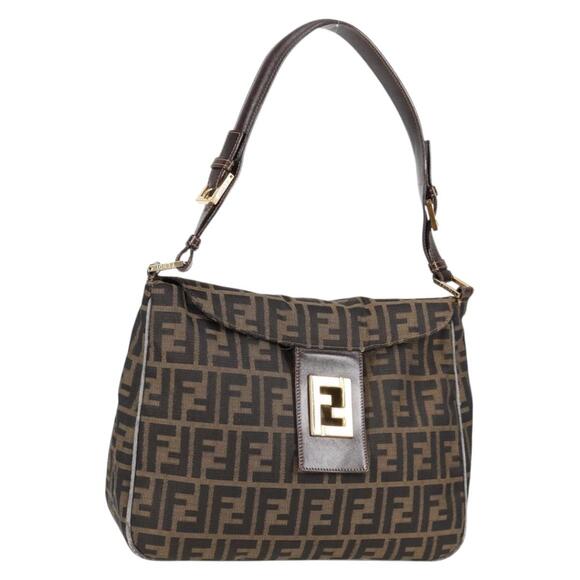 FENDI Zucca Canvas Shoulder Bag Black Brown Gold - Picture 1 of 13